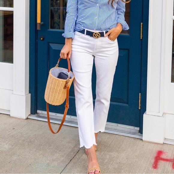 j McLaughlin Denim - J McLaughlin white jeans straight leg scalloped hem mid rise crop ankle 2
